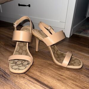 Coach Nude Leather Slingback Heeled Sandals 7.5
